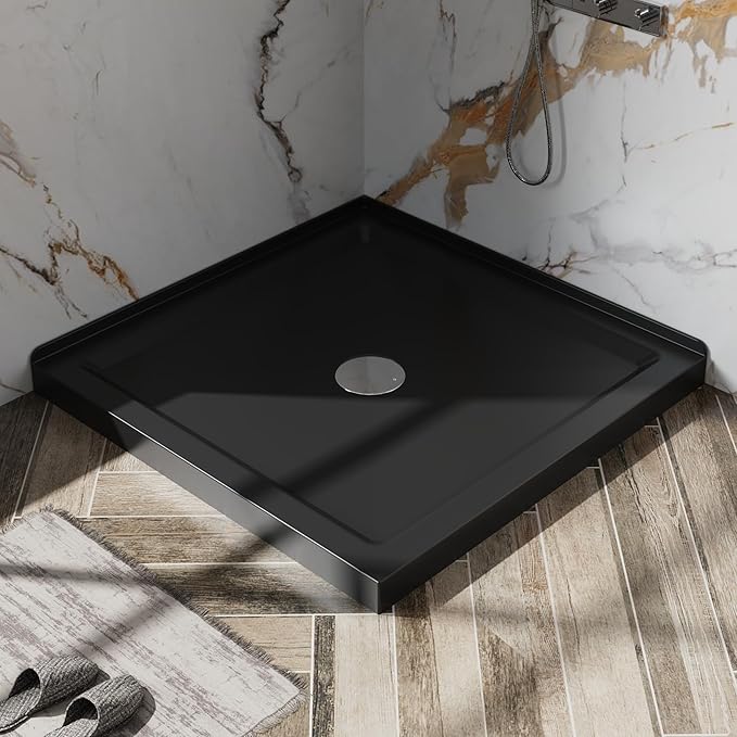 Shower panGoodyo 36 x 36 Shower Base with Double Threshold and Center Drain Black No Drain Kit