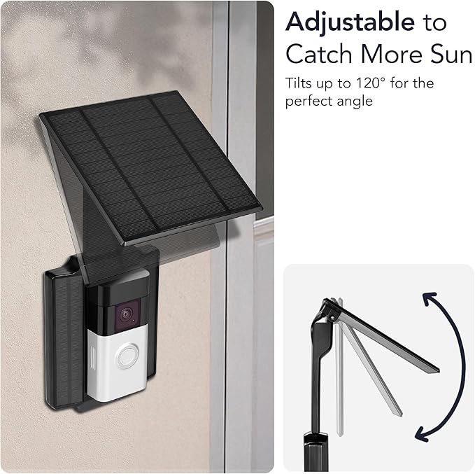 Wasserstein Universal Solar Charger Compatible with Ring Battery Doorbell (2024 Release)/Pro/Plus/4/3/3 Plus/2nd Gen (2020 Release) &amp Wyze Wireless Video Doorbell Pro - 2.5W Solar Panel Charger