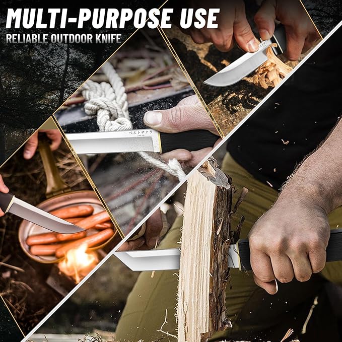 Moontay Mini Katana Knives Set – 2 in 1 Janpanese Tanto Knife with Integrated Wood Sheath &amp Handle Stainless Outdoor Double Knife Set Short Samurai Swords for Camping Survival BBQ Christmas Gif