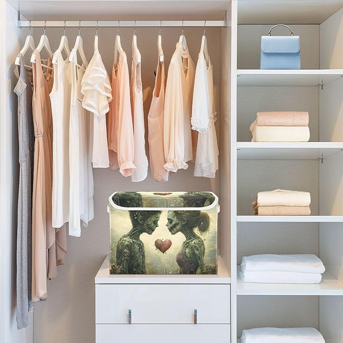 AIXIWAWA Lidded Storage Cube (Love Zombie) Fabric Foldable Closet Bins with Flip Lid and Handles Organizer Basket Container 16.5 x 12.6 x 11.8 IN
