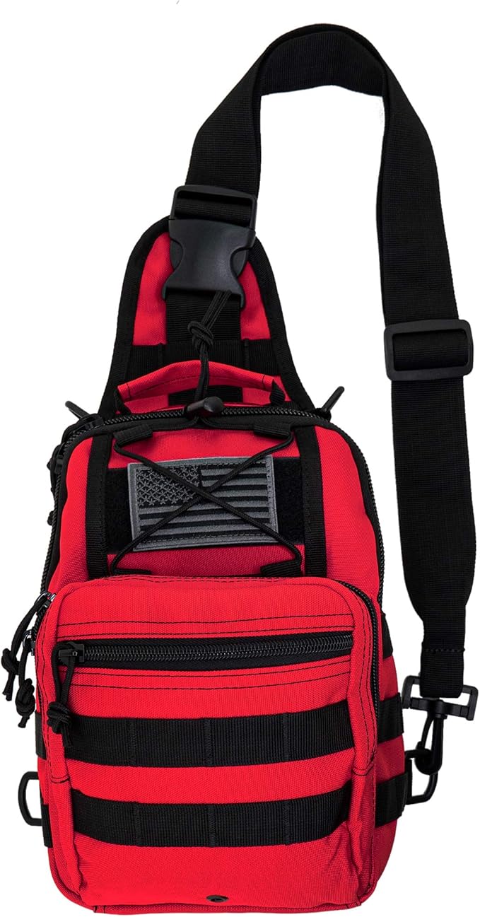 LINE2design First Aid Sling Backpack - Tactical EMS &amp Outdoor Rescue Bag - Red