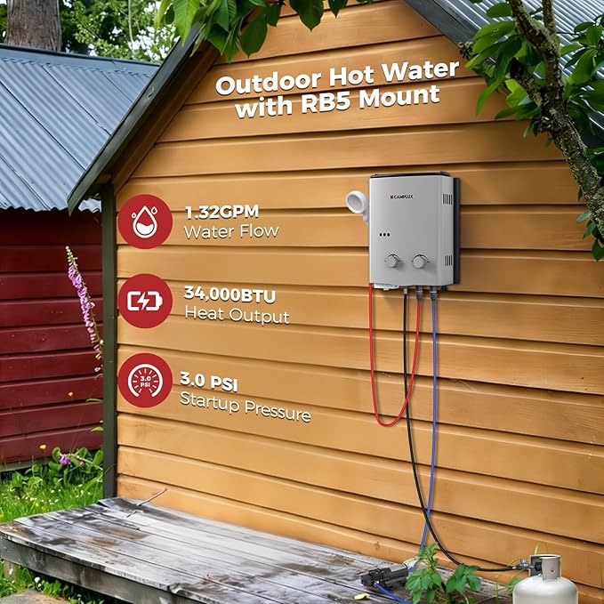 CAMPLUX ENJOY OUTDOOR LIFE 1.32 GPM Outdoor Portable Propane Tankless Water Heater with 1.2 GPM Water Pump Kits Gray