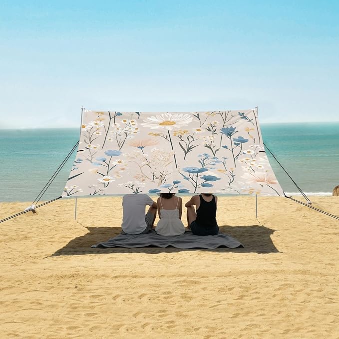 ALAZA Daisy Field Floral Natural Colors Beach Tent Sun Shelter Portable Canopy Sunshade for Outdoor Camping Picnics Backyard Fun 10x9 ft