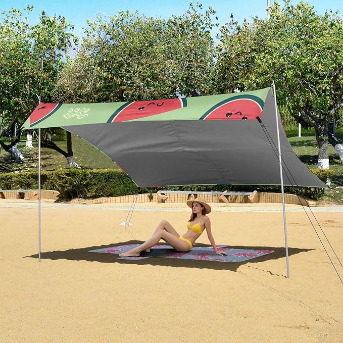 ALAZA Funny Watermelon Pattern Beach Tent Sun Shelter Portable Canopy Sunshade for Outdoor Camping Picnics Backyard Fun 10x9 ft