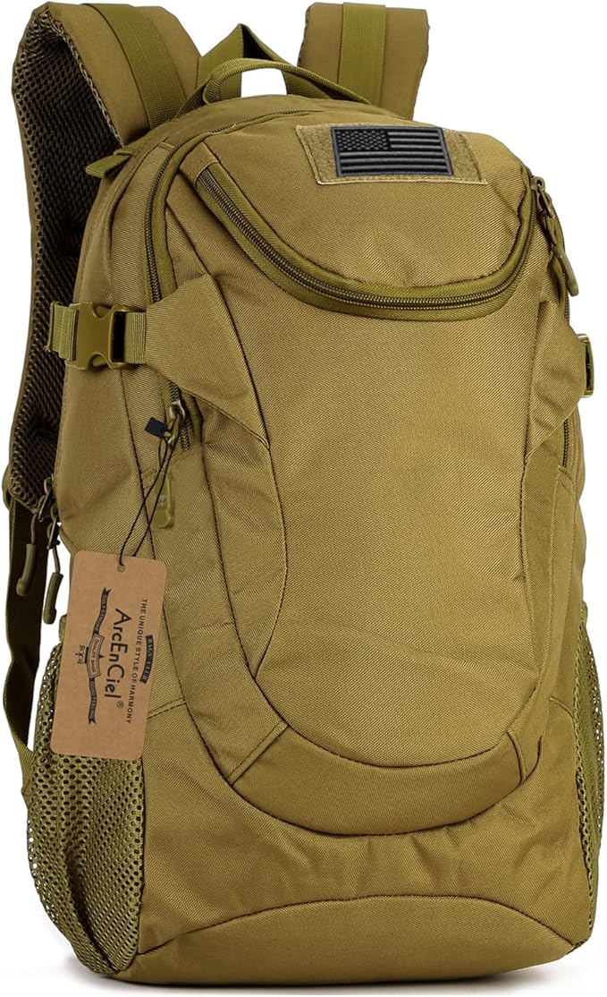 ArcEnCiel Motorcycle Tactical Backpack for Men - With Rain Cover &amp Patch Water Resistant for Hiking Commuting &amp Outdoor