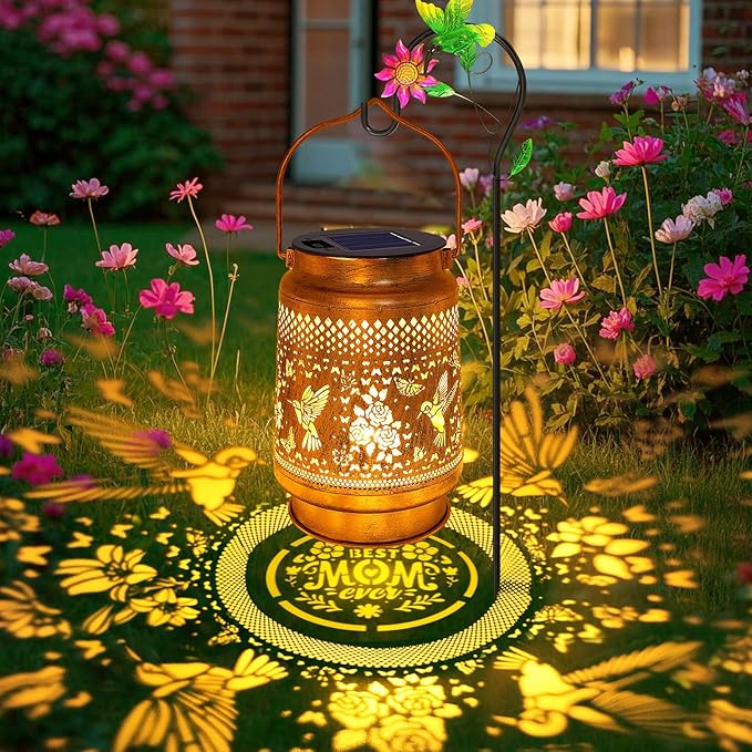 Hummingbird Rose Solar Lanterns Outdoor with Shepherd Hook Birthday Gift Mothers Day Gift for Women Mom Grandma Wife Daughter Waterproof Hanging LED Lights Decor for Yard Garden Patio Porch Lawn