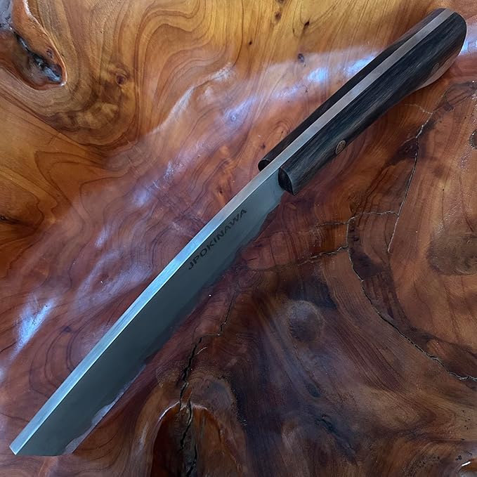 13.6【Handmade Machete】 Japanese Tradition NATA - FullTang 60HRC High Carbon Steel Blade Ebony Wood Handle with Cowhide Scabbard