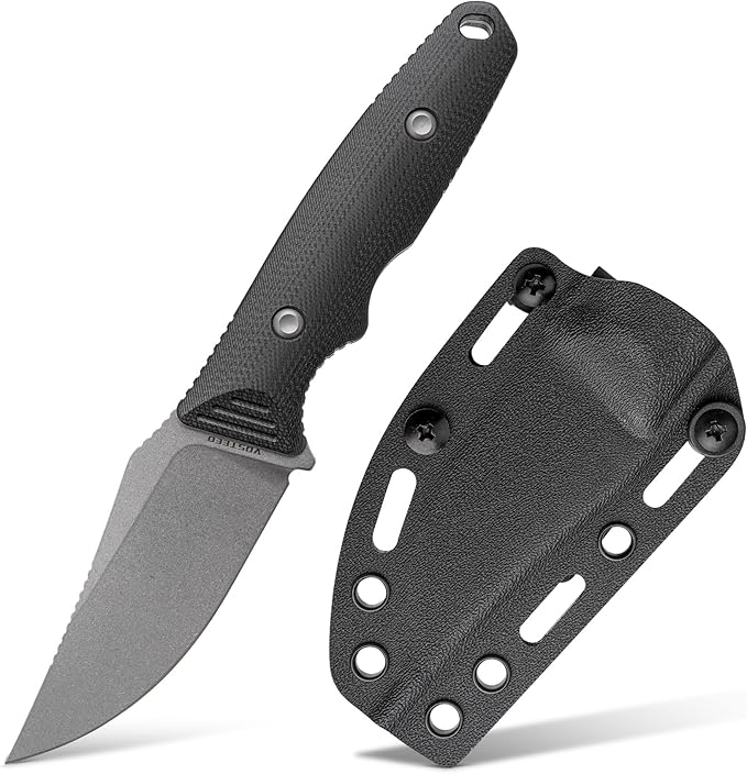 Vosteed H-Back Series EDC Fixed Blade Knife - 2.92 14C28N Blade with Sheath Black G10 Handle with S.O.A.R. Clip for Camping Survival Knives - D0401