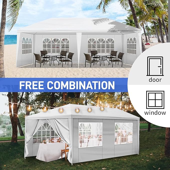 Outdoor Gazebo Canopy Wedding Party Tent Camping Shelter Commercial Instant Shelter Waterproof Tent with Removable Side Walls (10'x20' with 6 Sidewalls)