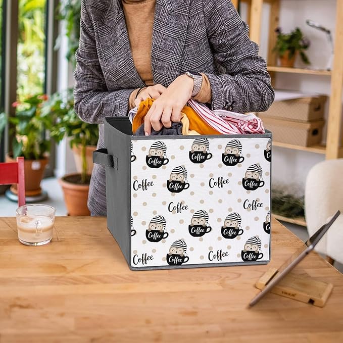 Convenient Closet Organizer Bins Cute Coffee Owl Foldable Storage Cubes for Clothes Shoes Neat Storage Solution