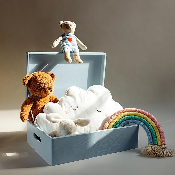 Creative Deco XL Blue Wooden Box Storage with Hinged Lid | 15.8x11.8x5.5in (+-0.5) | Keepsake with Handles | Gift Box for Tool Dog Toy Kitchen Storage | Wood Chest Trunk