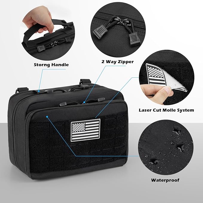Jueachy Tactical Molle Pouch Large Admin Bag Utility Tool Pouches Molle Attachment EDC Pouches Expandable Molle Accessories Organizer Medical Pocket U.S.A Patch Included
