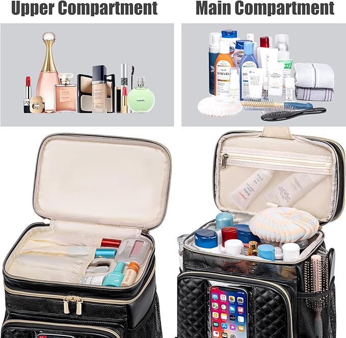 Large Leather Toiletry Bag for Women MenBathroom BagWater Resistant Shower BagMakeup BagPortable Shower Caddy for College DormHanging Travel Toiletry Bag with Transparent Waterproof Phone Pocket