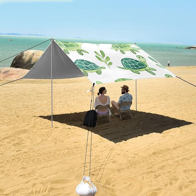 ALAZA Cute Watercolor Turtle Pattern Beach Tent Sun Shelter Portable Canopy Sunshade for Outdoor Camping Picnics Backyard Fun 10x9 ft