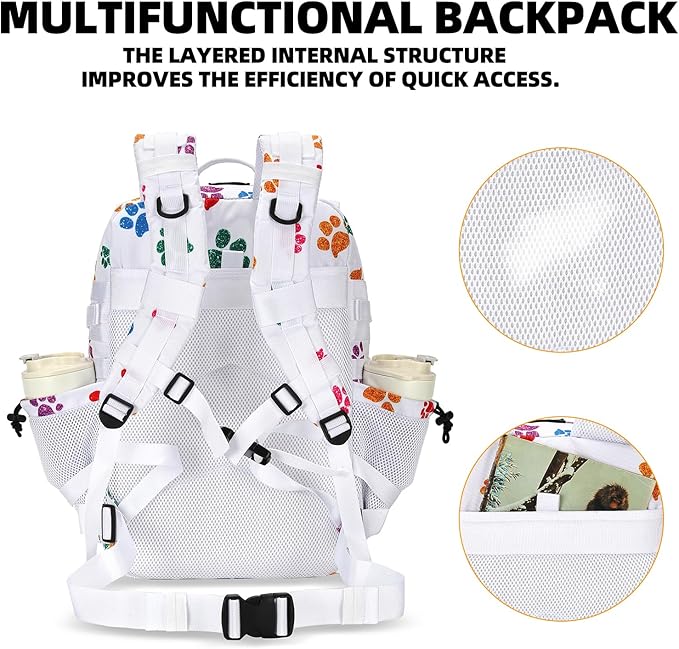 Lovelinks21 25L Tactical Military Backpack Small Travel Rucksack for Men and Women Assault Pack Bug Out Bag Molle Daypack Gym Backpack with Bottle Holder (Cat Paw)
