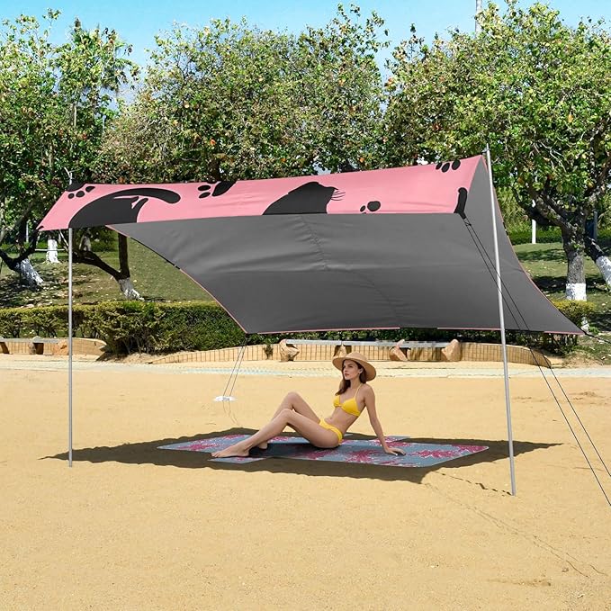 ALAZA Black Cat Footprint Pattern Beach Tent Sun Shelter Portable Canopy Sunshade for Outdoor Camping Picnics Backyard Fun 10x9 ft