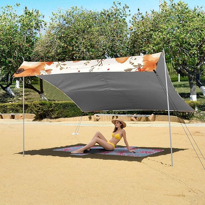 ALAZA Corgi Flower Dog Pattern Beach Tent Sun Shelter Portable Canopy Sunshade for Outdoor Camping Picnics Backyard Fun 10x9 ft