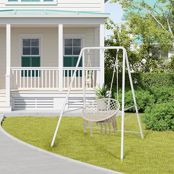 Outdoor Hammock Stand Heavy Duty A-Frame Metal Stand with 3 Hooks Weatherproof Design Fits Hammocks &amp Hanging Chairs 450 Lbs Capacity for Backyard Garden Balcony &amp Porch