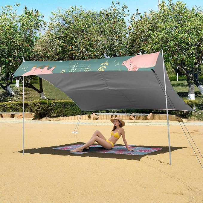 ALAZA Cute Funny Pigs Standing on A Meadow Beach Tent Sun Shelter Portable Canopy Sunshade for Outdoor Camping Picnics Backyard Fun 10x9 ft