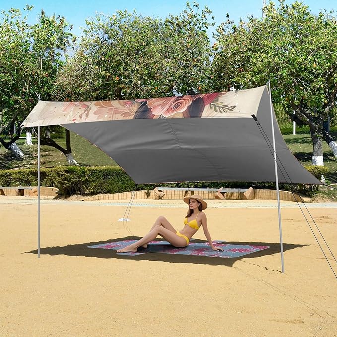 ALAZA Fashion Boho Chick Style Horse with Flowers Beach Tent Sun Shelter Portable Canopy Sunshade for Outdoor Camping Picnics Backyard Fun 10x9 ft