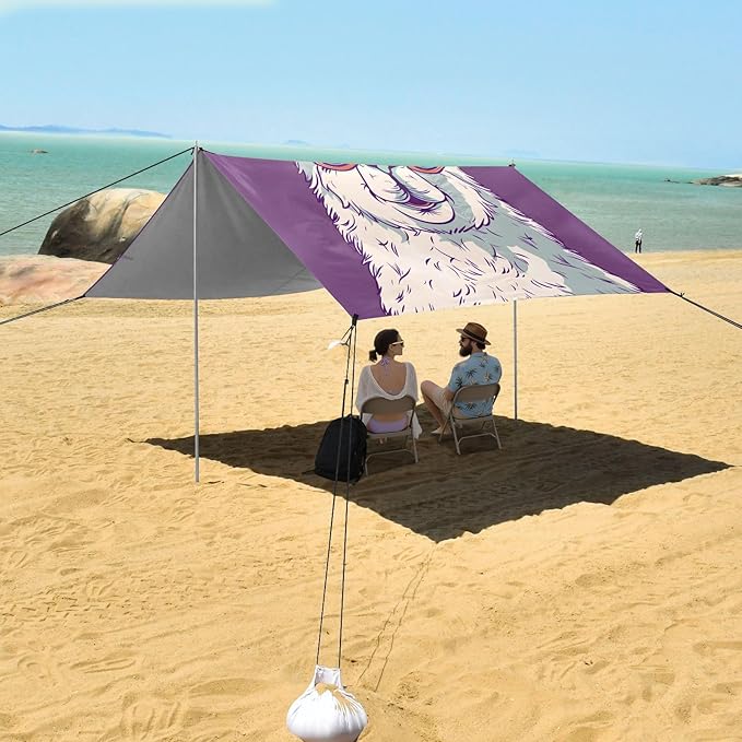 ALAZA Funny Llama Sunglasses Beach Tent Sun Shelter UPF50+ Protection Beach Shade Canopy w/ 4 Sandbags for Outdoor Camping Fishing Backyard Fun Picnic 10x9 ft