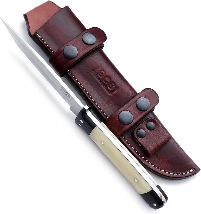 GCS Handmade Bone Handle D2 Tool Steel Tactical knife for Hunting Camping and Bushcraft with leather sheath &amp Full tang blade designed for Hunting &amp EDC GCS 15