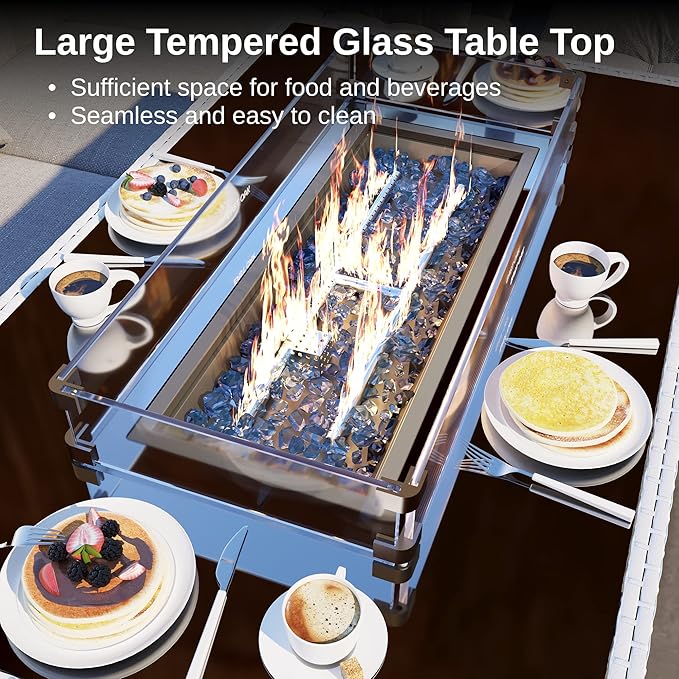 EAST OAK 52'' Propane Fire Pit Table 60000 BTU Gas Firepit w/Large Tempered Glass Tabletop CSA Certified Outdoor Patio Fire Table with Glass Wind Guard Fire Glass and Lid White