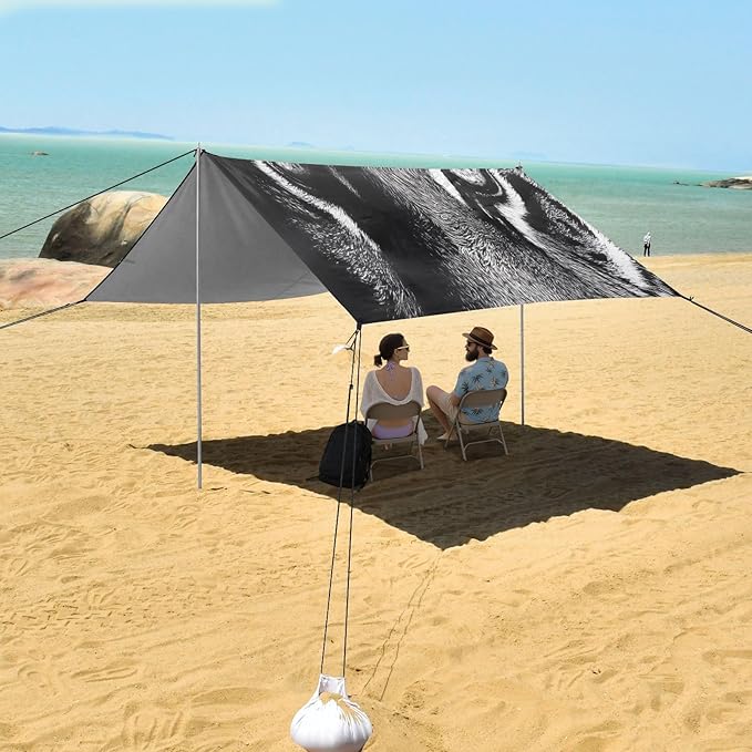 Tiger Grey Beach Tent Sun Shelter Set UPF50+ UV Protection 10.5 x 9.19 FT Camping Shade Canopy with Sandbags Sand Anchors Carrying Bag and Others