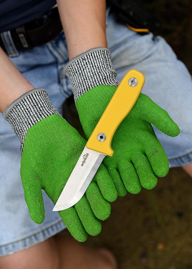 SCHNITZEL DU Kids Whittling Knife – Fixed Blade Outdoor Knife for Wood Carving and Beginners Yellow