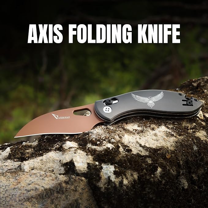Pocket Knife for Men 440C Stainless Steel Blade with Aluminum Handle Folding EDC Knife for Outdoor Camping Hiking Survival Gift Ready Box Cutter with Deep Carry Clip Retirement Gifts for Men (AX-2