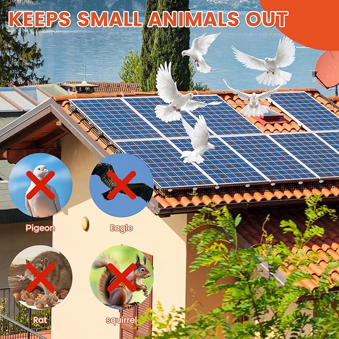 1/2 6 X 100' Solar Panel Bird Guard Mesh with 60 Fastener Clips Critter Guard for Solar Panels PVC Coated Galvanized Bird Guard for SquirrelBirdCritters Proofing