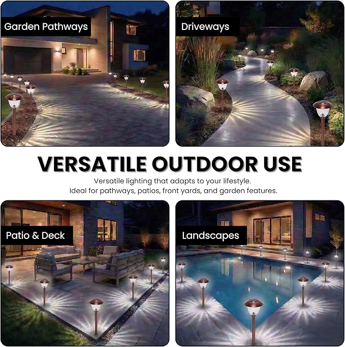 Energizer Driveway Solar Lights - 8 Pack 15 Lumen Outdoor Lights Solar Powered &amp Waterproof with Patterned Glass &amp Metal Finish Easy to Install Weather Resistant Pathway Lights for Decor - Co