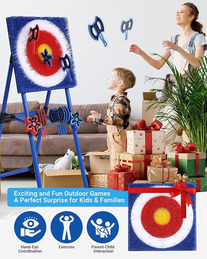 Axe Throwing Game for Backyard - 8 Throwing Axes Set - Deluxe Foldable Plastic Axe Throwing Target Game for Adults Kids Outdoor Games Carnival Games