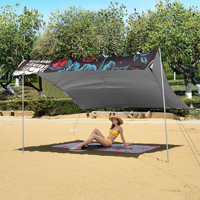ALAZA Day of The Dead Skull Rose Seamless Beach Tent Sun Shelter Portable Canopy Sunshade for Outdoor Camping Picnics Backyard Fun 10x9 ft