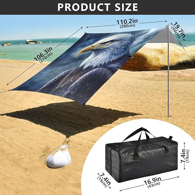 ALAZA Eagles Storm Rain Beach Tent Sun Shelter Portable Canopy Sunshade for Outdoor Camping Picnics Backyard Fun 10x9 ft