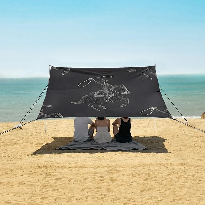 Cowboys Black Beach Tent Sun Shelter Set UPF50+ UV Protection 10.5 x 9.19 FT Camping Shade Canopy with Sandbags Sand Anchors Carrying Bag and Others