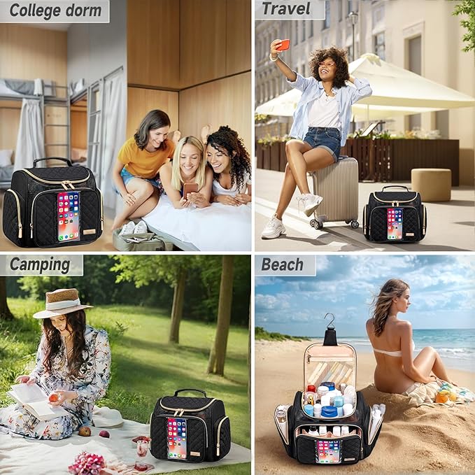 Large Toiletry Bag for Women MenBathroom BagWater Resistant Shower BagMakeup BagPortable Shower Caddy for College DormHanging Travel Toiletry Bag with Transparent Waterproof Phone Pocket