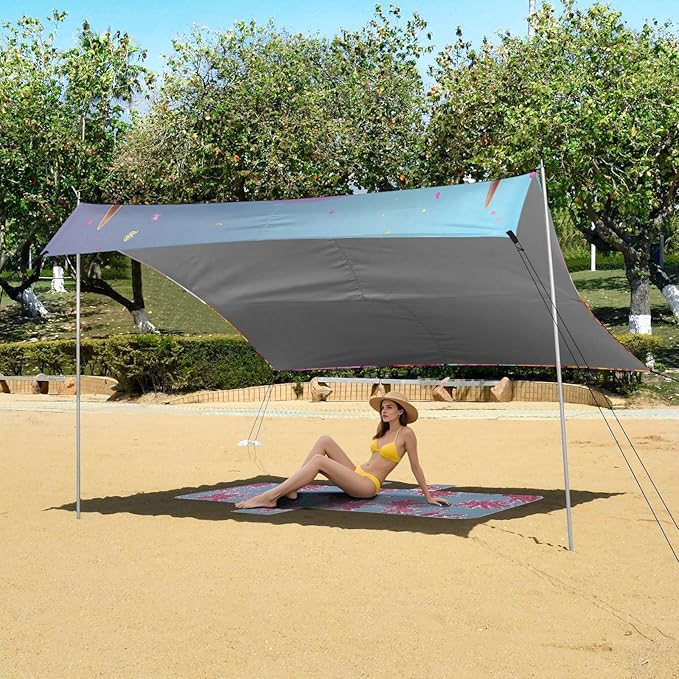 ALAZA Cow Bull Rainbow Daisy Beach Tent Sun Shelter UPF50+ Protection Beach Shade Canopy w/ 4 Sandbags for Outdoor Camping Fishing Backyard Fun Picnic 10x9 ft