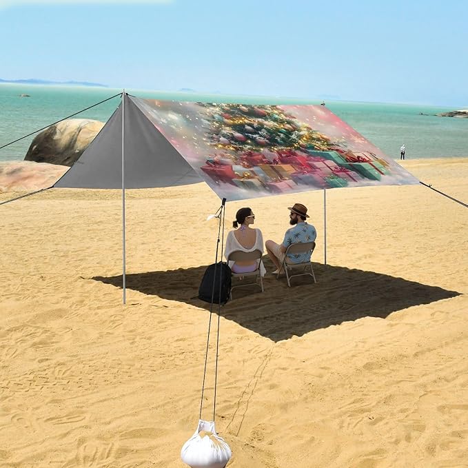 ALAZA Fantasy Background Christmas Tree Beach Tent Sun Shelter Portable Canopy Sunshade for Outdoor Camping Picnics Backyard Fun 10x9 ft