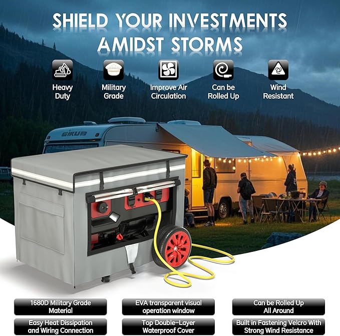 Generator Covers While Running 32x24x24 Inches Generator Covers for Outside Heavy Duty Dustproof/Waterproof 1680+400D Double Layer for 5000W-10000W Frame Generators Grey