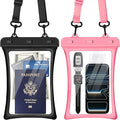 CACOE [Floatable Floating Universal IPX8 Waterproof Phone case 2 Pack-Up to 10.0Adjustable Lanyard Phone PouchCellphone Dry Bags for Vacation Beach Pool Kayak Cruise Travel Essentials（Black+Pink）
