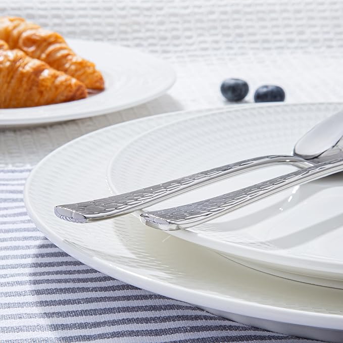 KINGSTONE Hammered Silverware Set 40-Piece Flatware Set 18/10 Stainless Steel Premium Cutlery with Unique Ripple Handles Design Mirror Polished - Dishwasher Safe