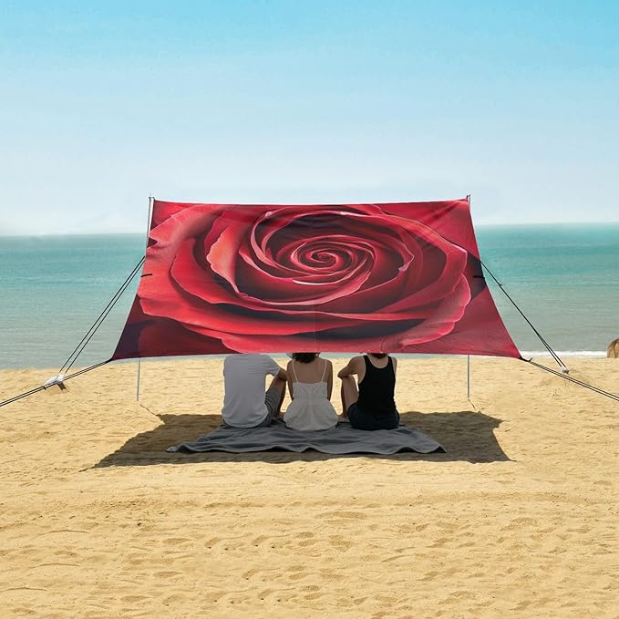 ALAZA Extreme Close Up of A Red Rose Beach Tent Sun Shelter Portable Canopy Sunshade for Outdoor Camping Picnics Backyard Fun 10x9 ft