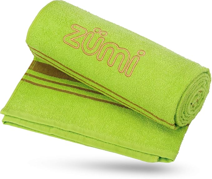 Zumi 100% Cotton Quick Dry Travel Towel - Soft Thin Compact Highly Absorbent Lightweight Camping Towel for Beach Gym Bath Shower Swimming Dorm RV - Green