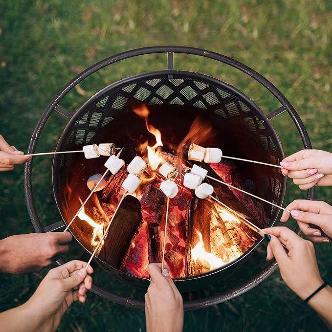 Yaheetech Fire Pit 36in Outdoor Wood Burning Fire Pits Wood Large Fire Bowl for Outside BBQ Bonfire Patio with Mesh Spark Screen Poker and Rain Cover