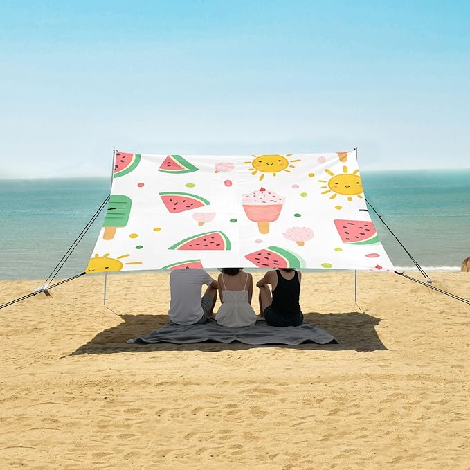 ALAZA Watermelon Popsicle Pattern Beach Tent Sun Shelter Portable Canopy Sunshade for Outdoor Camping Picnics Backyard Fun 10x9 ft
