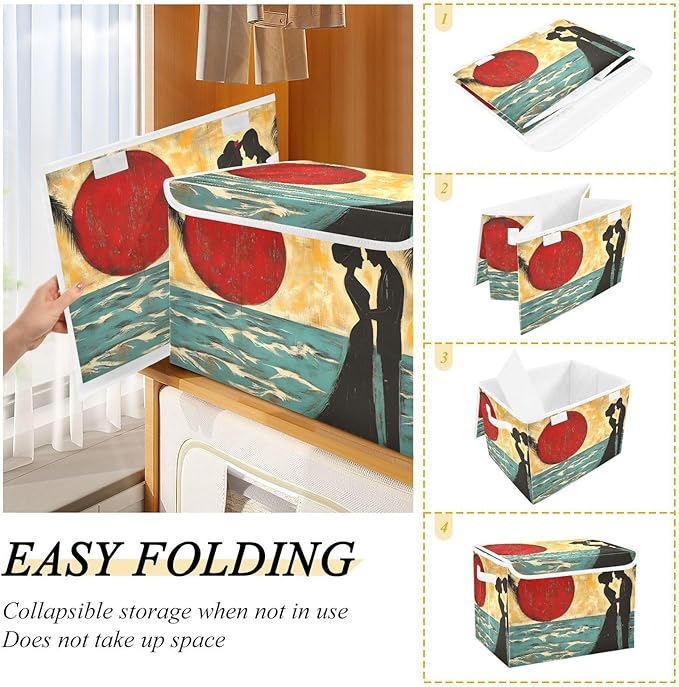 AIXIWAWA Lidded Storage Cube (Valentine Beach) Fabric Foldable Closet Bins with Flip Lid and Handles Organizer Basket Container 16.5 x 12.6 x 11.8 IN