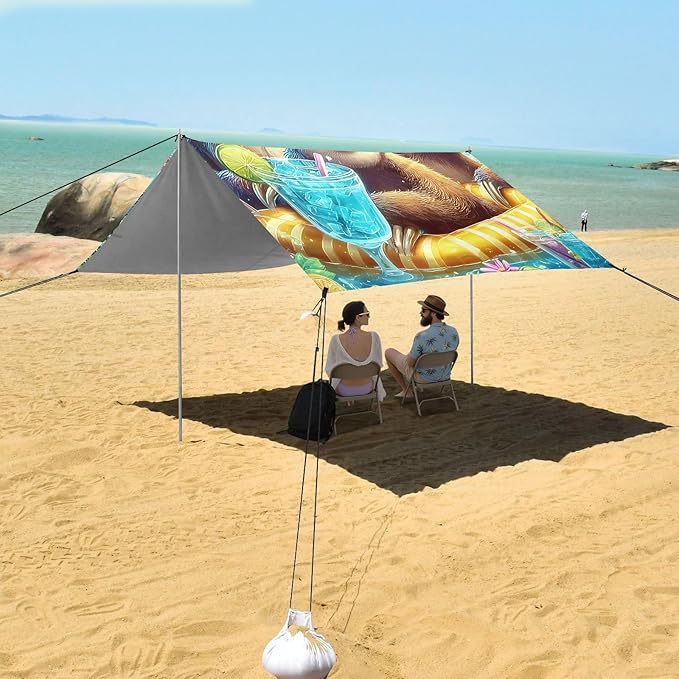 ALAZA Threes Sloth Summer Beach Tent Sun Shelter Portable Canopy Sunshade for Outdoor Camping Picnics Backyard Fun 10x9 ft