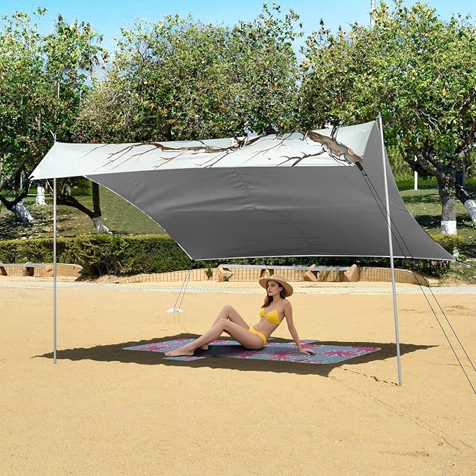 ALAZA Christmas Snowman Winter Beach Tent Sun Shelter UPF50+ Protection Beach Shade Canopy w/ 4 Sandbags for Outdoor Camping Fishing Backyard Fun Picnic 10x9 ft