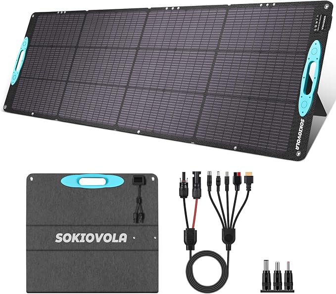 SOKIOVOLA 200W Portable Solar Panels for Power Station IP68 Waterproof ETFE Foldable Solar Panel Kit 25% High Conversion Efficiency Solar Panel for Camping Outdoor RV Blackout
